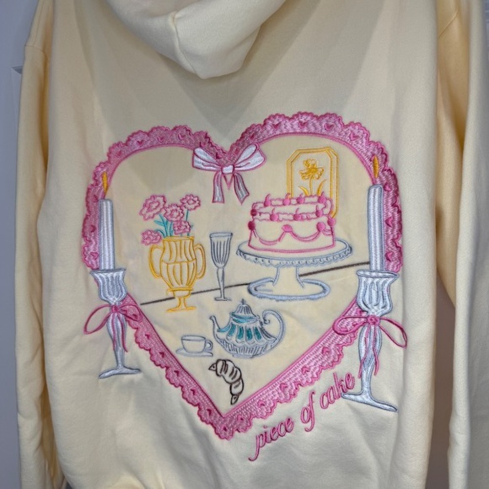 Altar'd State Piece of Cake Embroidered Hoodie Yellow Size XS - Picture 8 of 12